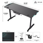 Bureau de gamer EUREKA ERGONOMIC avec accessoires intégrés, 58,27 P x 23,62 L x 31,22 H, Noir