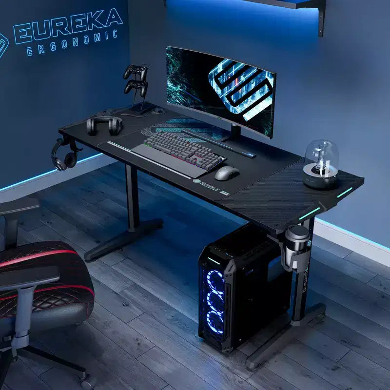 Bureau de gamer EUREKA ERGONOMIC avec accessoires intégrés, 58,27 P x 23,62 L x 31,22 H, Noir
