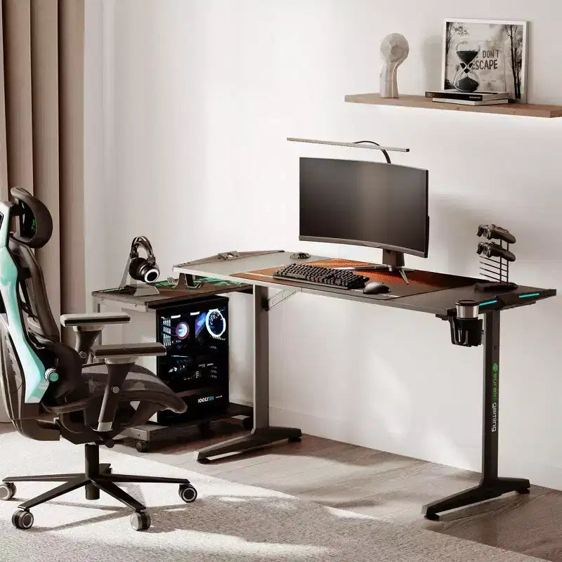 Bureau de gamer EUREKA ERGONOMIC avec accessoires intégrés, 58,27 P x 23,62 L x 31,22 H, Noir