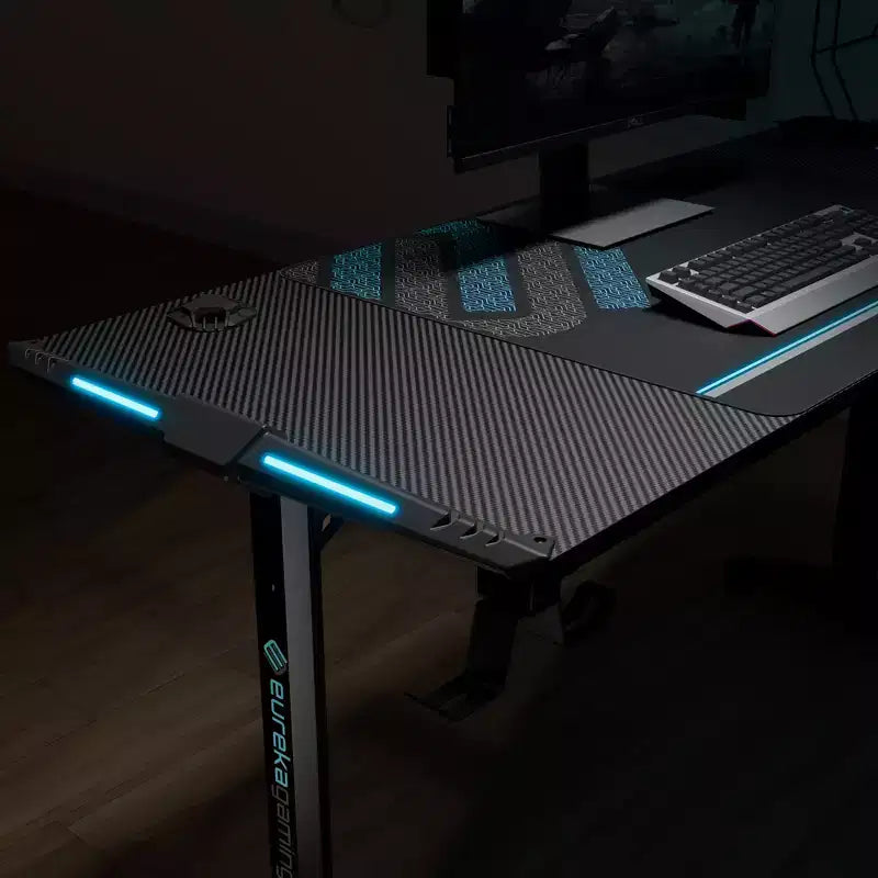 Bureau de gamer EUREKA ERGONOMIC avec accessoires intégrés, 58,27 P x 23,62 L x 31,22 H, Noir