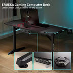 Bureau de gamer EUREKA ERGONOMIC avec accessoires intégrés, 58,27 P x 23,62 L x 31,22 H, Noir