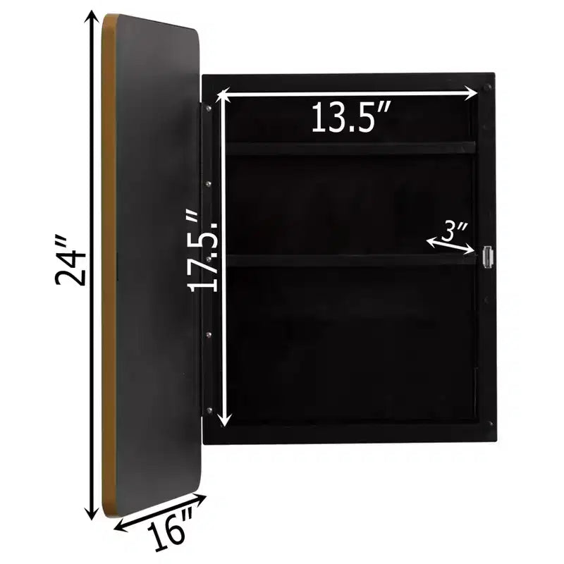 Armoire à pharmacie en plastique Basicwise avec porte miroir biseauté, cadre métallique rond, montage en surface ou encastré, armoire murale avec 2 étagères réglables