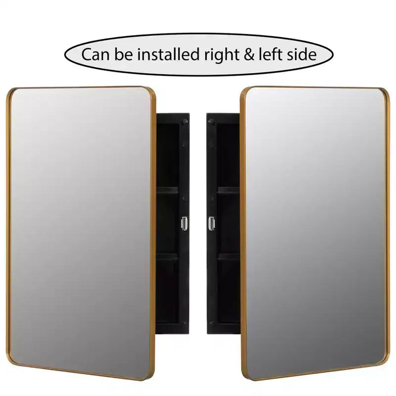 Armoire à pharmacie en plastique Basicwise avec porte miroir biseauté, cadre métallique rond, montage en surface ou encastré, armoire murale avec 2 étagères réglables