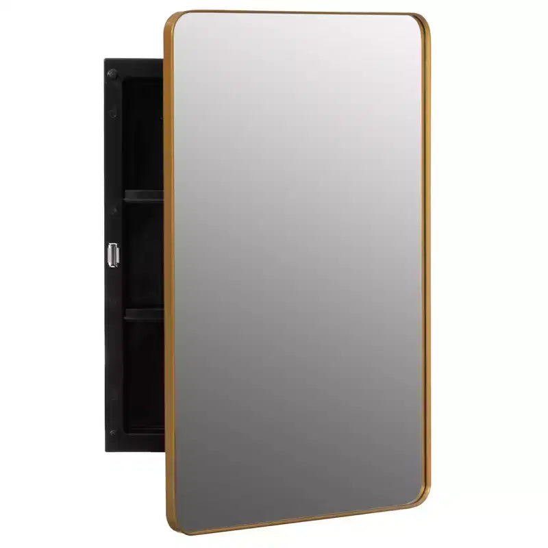 Armoire à pharmacie en plastique Basicwise avec porte miroir biseauté, cadre métallique rond, montage en surface ou encastré, armoire murale avec 2 étagères réglables