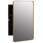 Armoire à pharmacie en plastique Basicwise avec porte miroir biseauté, cadre métallique rond, montage en surface ou encastré, armoire murale avec 2 étagères réglables