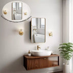 Armoire à pharmacie en plastique Basicwise avec porte miroir biseauté, cadre métallique rond, montage en surface ou encastré, armoire murale avec 2 étagères réglables