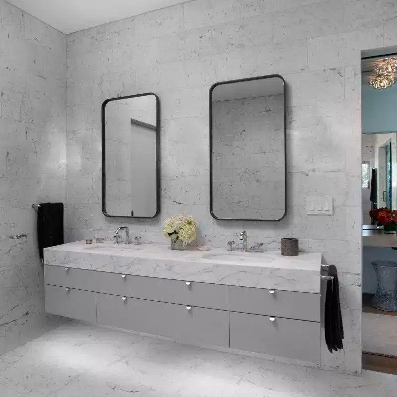 Armoire à pharmacie en plastique Basicwise avec porte miroir biseauté, cadre métallique rond, montage en surface ou encastré, armoire murale avec 2 étagères réglables