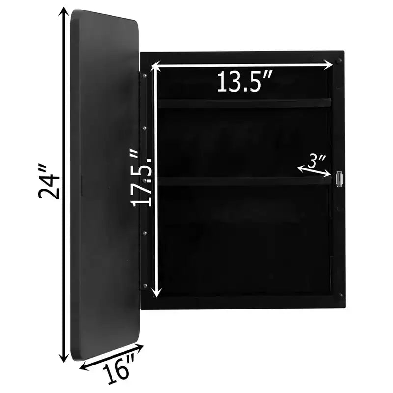 Armoire à pharmacie en plastique Basicwise avec porte miroir biseauté, cadre métallique rond, montage en surface ou encastré, armoire murale avec 2 étagères réglables