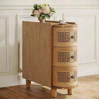 Table d'appoint Lantine en bois massif avec 3 tiroirs en rotin et poignées exquises en relief, aucun assemblage requis