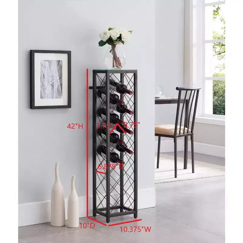 Kings Brand Furniture Narenda Range-bouteilles autoportant en métal étain avec étagère et support à bouteilles, peut contenir jusqu'à 13 bouteilles de vin