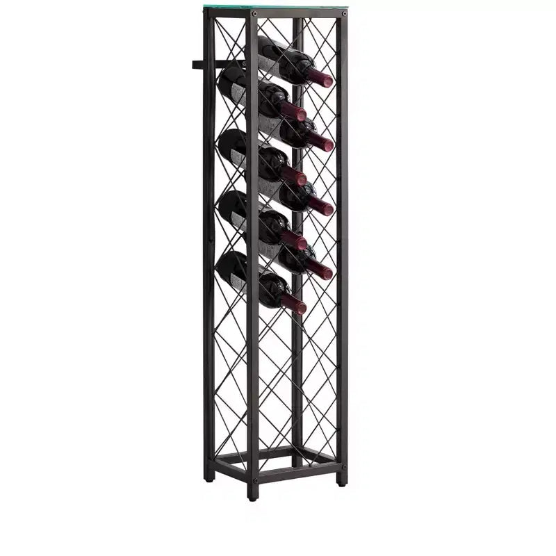 Kings Brand Furniture Narenda Range-bouteilles autoportant en métal étain avec étagère et support à bouteilles, peut contenir jusqu'à 13 bouteilles de vin