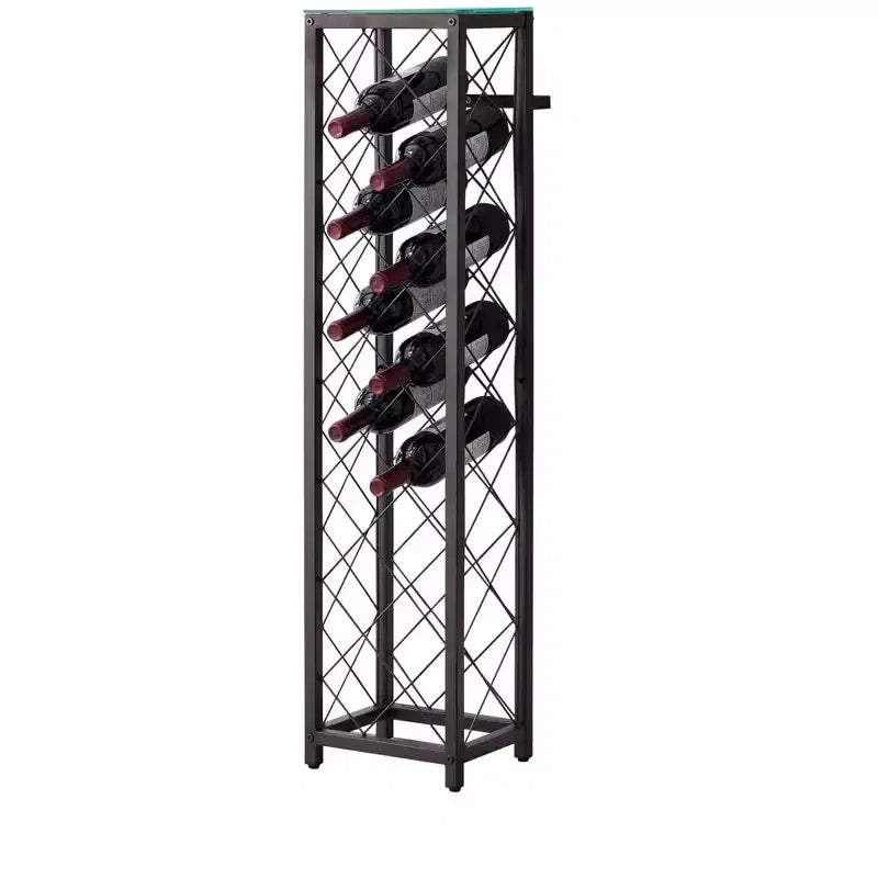 Kings Brand Furniture Narenda Range-bouteilles autoportant en métal étain avec étagère et support à bouteilles, peut contenir jusqu'à 13 bouteilles de vin