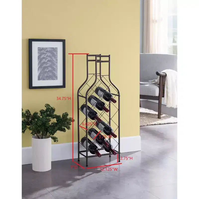 Kings Brand Furniture Casier à vin sur pied en métal de 12 bouteilles avec support de bouteille en forme de bouteille pour liqueurs, étain