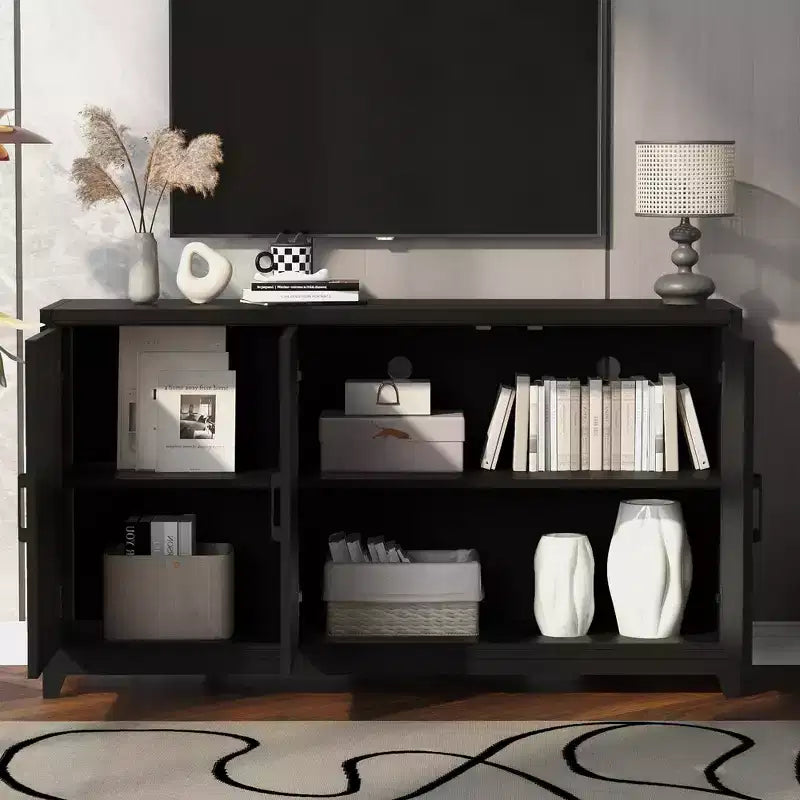 Meuble TV moderne 59W, meuble TV, centre de divertissement avec grand espace de rangement et étagères réglables pour téléviseurs jusqu'à 65 pouces - ModernLuxe