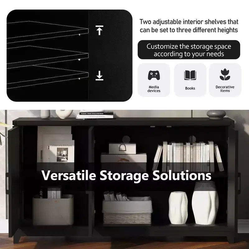 Meuble TV moderne 59W, meuble TV, centre de divertissement avec grand espace de rangement et étagères réglables pour téléviseurs jusqu'à 65 pouces - ModernLuxe