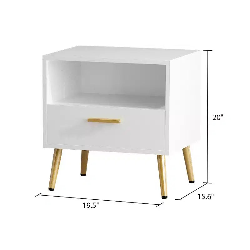 Famapy Table de Chevet Blanche sur Pieds avec Tiroir et Compartiment de Rangement