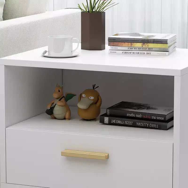 Famapy Table de Chevet Blanche sur Pieds avec Tiroir et Compartiment de Rangement