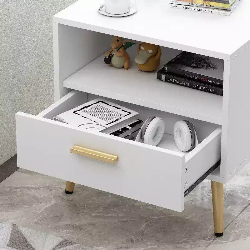 Famapy Table de Chevet Blanche sur Pieds avec Tiroir et Compartiment de Rangement