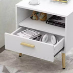 Famapy Table de Chevet Blanche sur Pieds avec Tiroir et Compartiment de Rangement