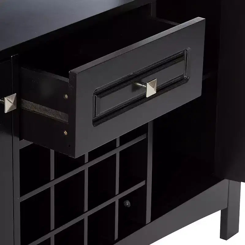 Kings Brand Furniture Syracuse Buffet en bois avec casier à vin, meuble de rangement pour 12 bouteilles de vin, noir