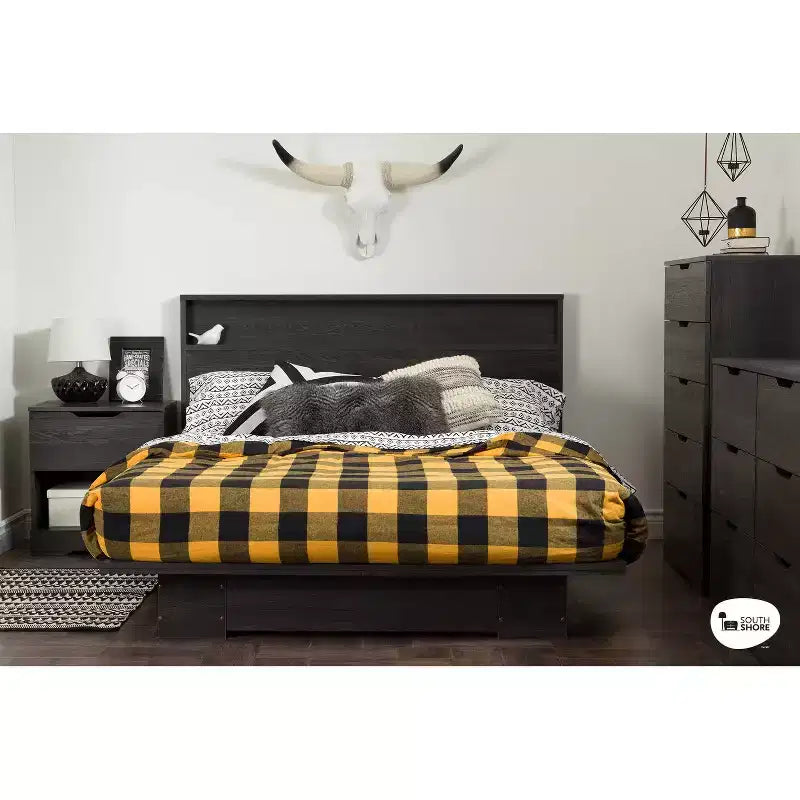 Tête de lit HomeStock double/grand lit avec étagère de rangement