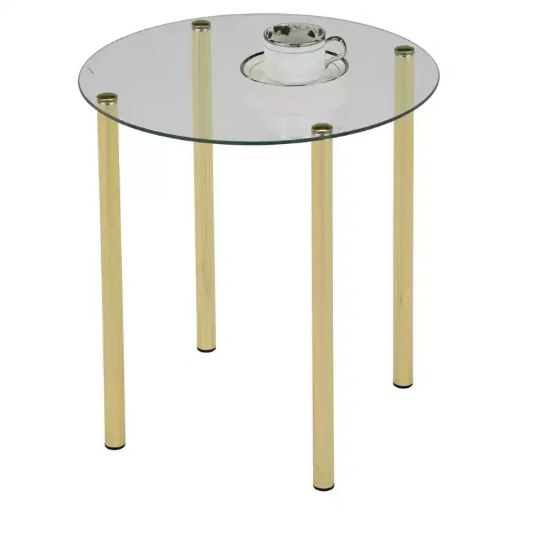 Kings Brand Furniture Milnai Table d'appoint ronde en métal doré et verre