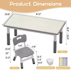 Ensemble table et chaises pour enfants Whizmax 120*60 CM, table pour tout-petits réglable en hauteur et ensemble de 6 chaises pour les 2-10 ans, plateau de table graffiti, pieds antidérapants, gris