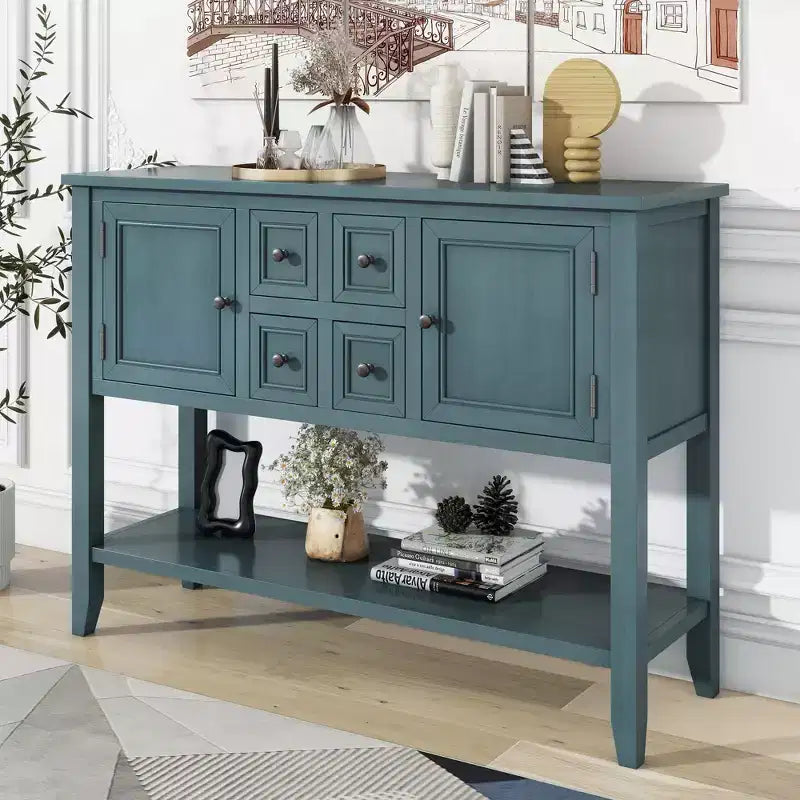 Console vintage Whisen avec quatre petits tiroirs et une étagère inférieure pour les salons, les entrées et les cuisines
