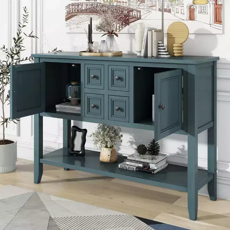 Console vintage Whisen avec quatre petits tiroirs et une étagère inférieure pour les salons, les entrées et les cuisines