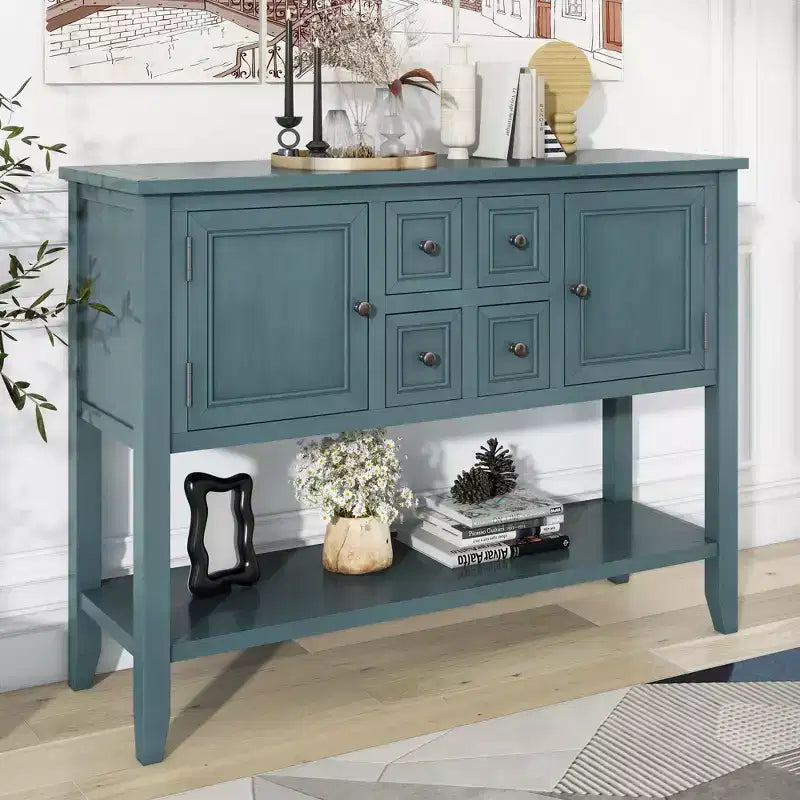 Console vintage Whisen avec quatre petits tiroirs et une étagère inférieure pour les salons, les entrées et les cuisines