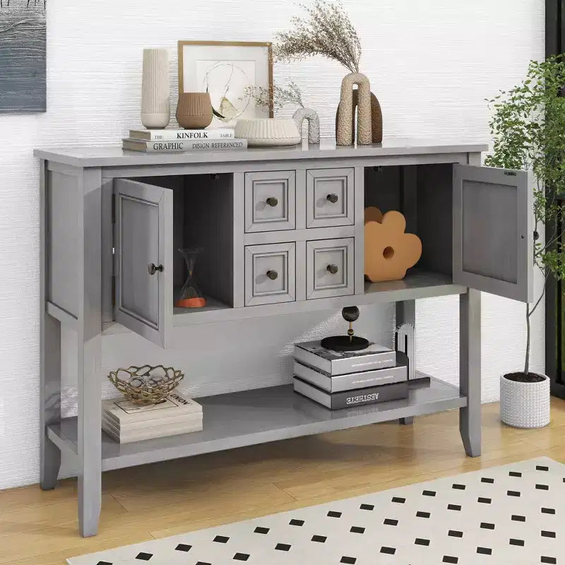 Console vintage Whisen avec quatre petits tiroirs et une étagère inférieure pour les salons, les entrées et les cuisines