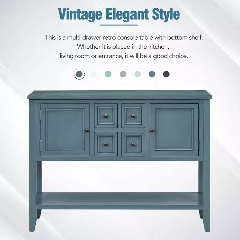 Console vintage Whisen avec quatre petits tiroirs et une étagère inférieure pour les salons, les entrées et les cuisines
