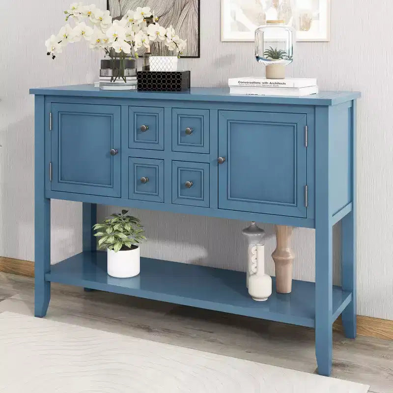 Console vintage Whisen avec quatre petits tiroirs et une étagère inférieure pour les salons, les entrées et les cuisines