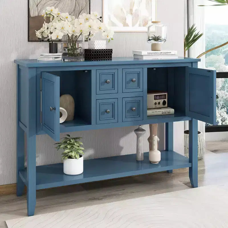 Console vintage Whisen avec quatre petits tiroirs et une étagère inférieure pour les salons, les entrées et les cuisines