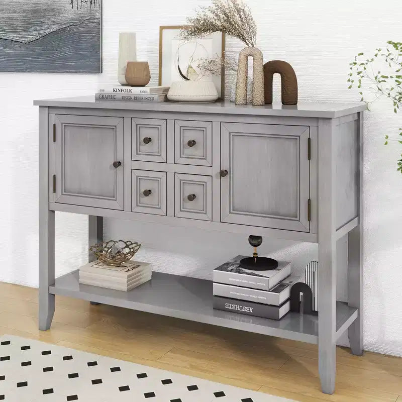 Console vintage Whisen avec quatre petits tiroirs et une étagère inférieure pour les salons, les entrées et les cuisines