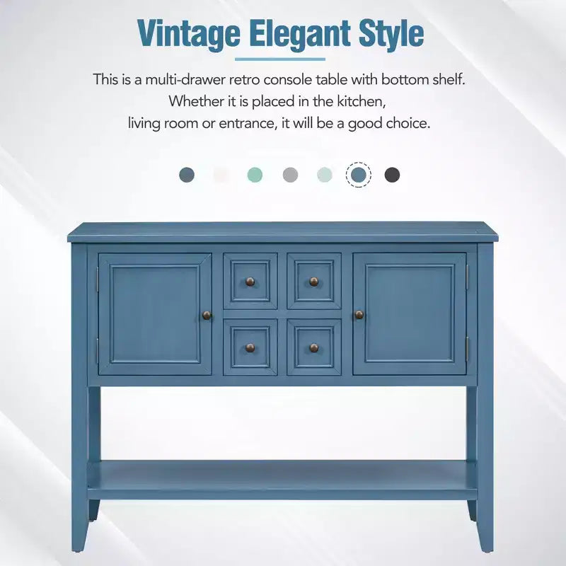 Console vintage Whisen avec quatre petits tiroirs et une étagère inférieure pour les salons, les entrées et les cuisines