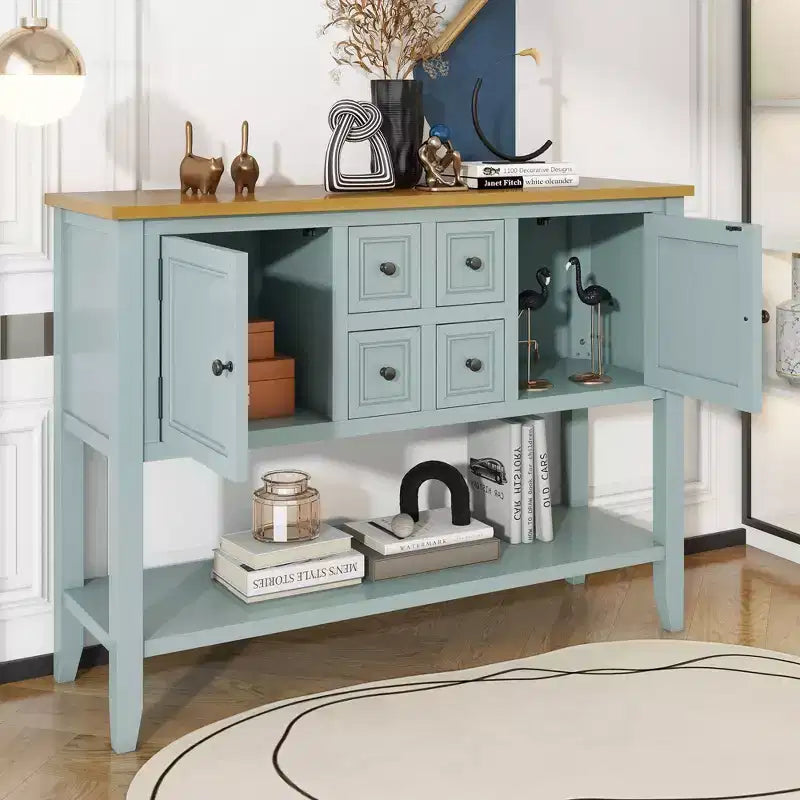 Console vintage Whisen avec quatre petits tiroirs et une étagère inférieure pour les salons, les entrées et les cuisines