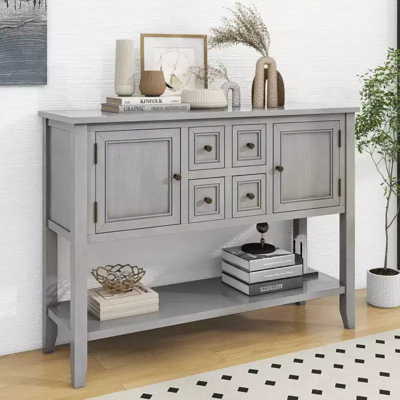 Console vintage Whisen avec quatre petits tiroirs et une étagère inférieure pour les salons, les entrées et les cuisines