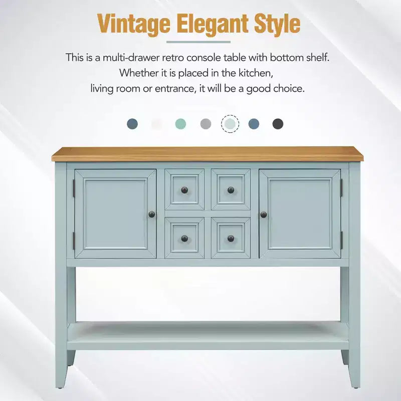Console vintage Whisen avec quatre petits tiroirs et une étagère inférieure pour les salons, les entrées et les cuisines