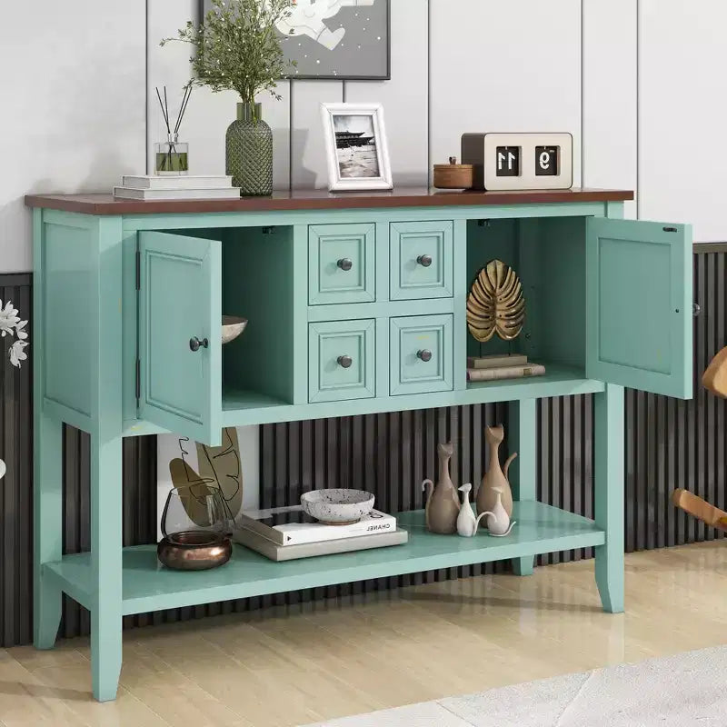 Console vintage Whisen avec quatre petits tiroirs et une étagère inférieure pour les salons, les entrées et les cuisines
