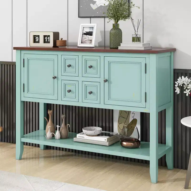 Console vintage Whisen avec quatre petits tiroirs et une étagère inférieure pour les salons, les entrées et les cuisines