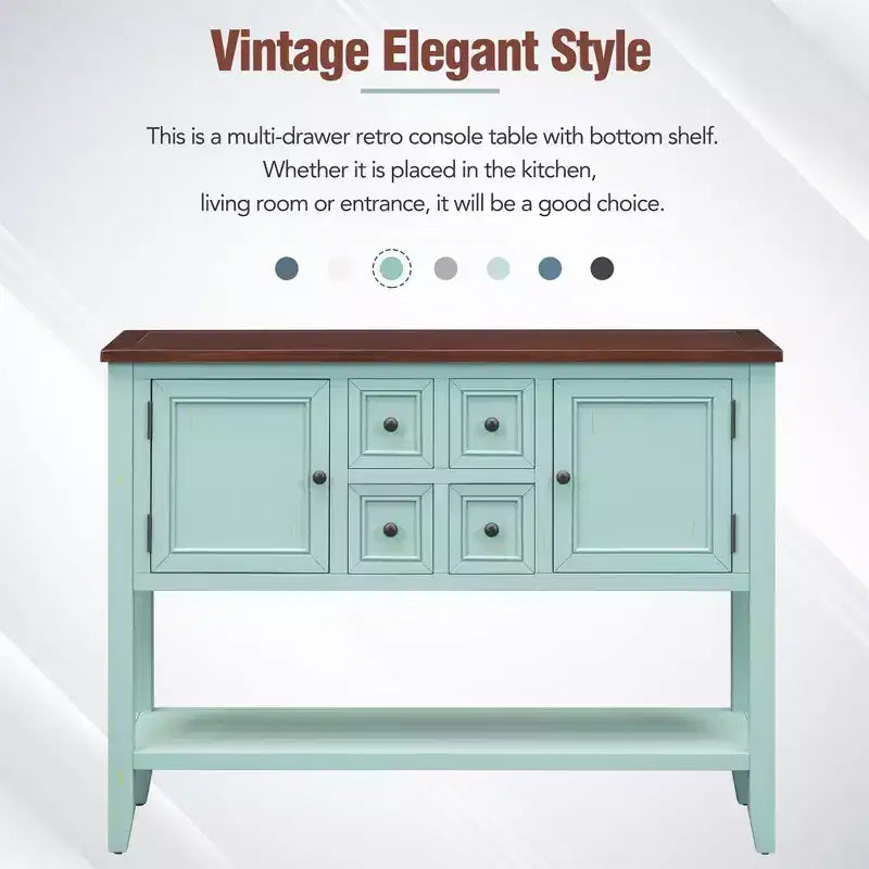 Console vintage Whisen avec quatre petits tiroirs et une étagère inférieure pour les salons, les entrées et les cuisines