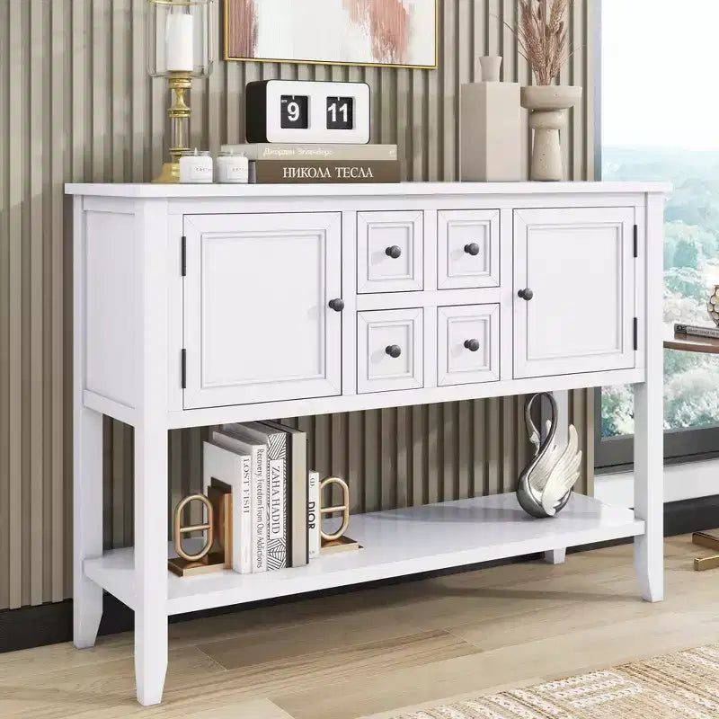 Console vintage Whisen avec quatre petits tiroirs et une étagère inférieure pour les salons, les entrées et les cuisines