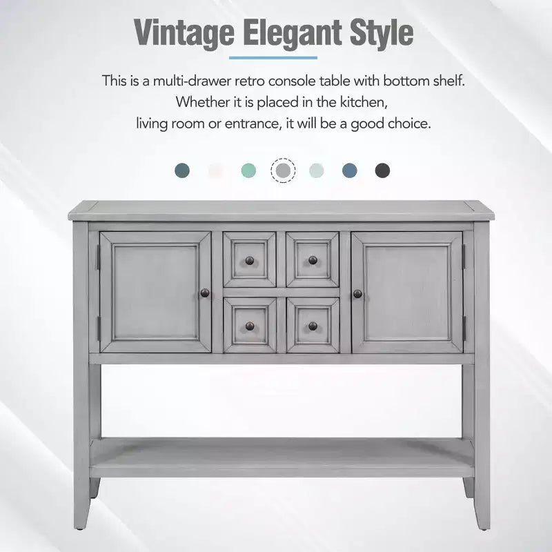 Console vintage Whisen avec quatre petits tiroirs et une étagère inférieure pour les salons, les entrées et les cuisines