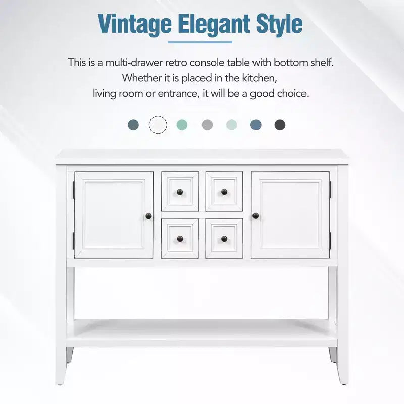 Console vintage Whisen avec quatre petits tiroirs et une étagère inférieure pour les salons, les entrées et les cuisines