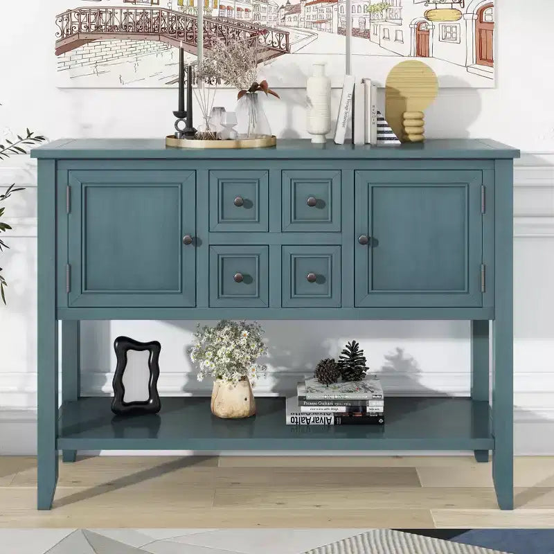 Console vintage Whisen avec quatre petits tiroirs et une étagère inférieure pour les salons, les entrées et les cuisines