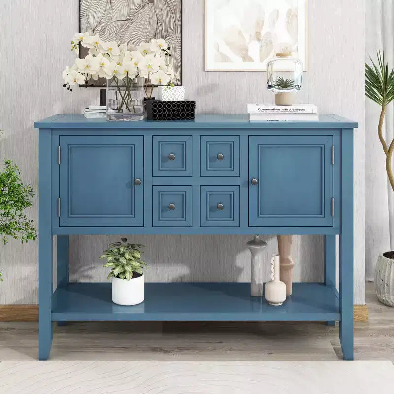 Console vintage Whisen avec quatre petits tiroirs et une étagère inférieure pour les salons, les entrées et les cuisines