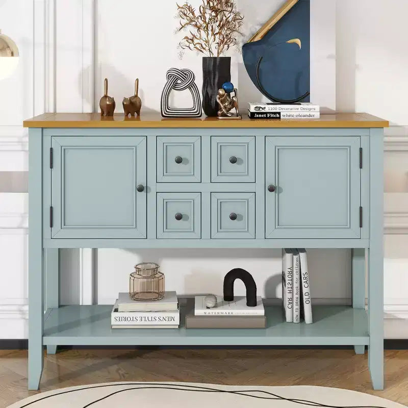 Console vintage Whisen avec quatre petits tiroirs et une étagère inférieure pour les salons, les entrées et les cuisines