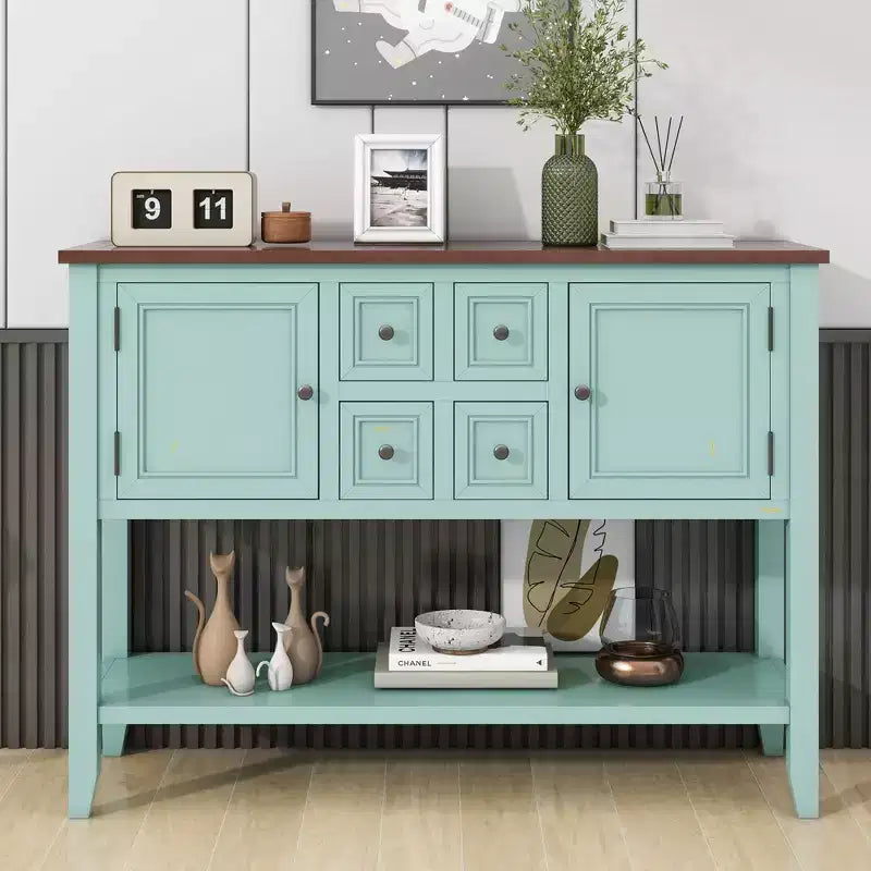 Console vintage Whisen avec quatre petits tiroirs et une étagère inférieure pour les salons, les entrées et les cuisines