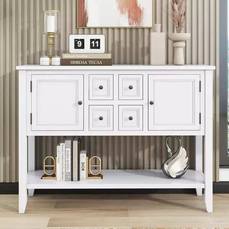 Console vintage Whisen avec quatre petits tiroirs et une étagère inférieure pour les salons, les entrées et les cuisines
